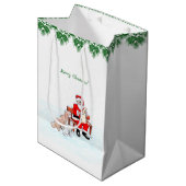 メリークリスマス!サンタクロースと猫と犬 ミディアムペーパーバッグ (正面アングル)