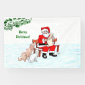 メリークリスマス!サンタクロースと猫と犬 横断幕 (横)