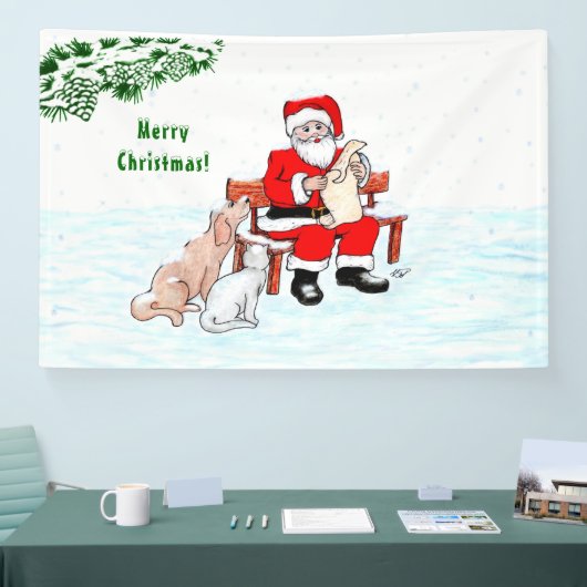 メリークリスマス!サンタクロースと猫と犬 横断幕 (トレードショー)