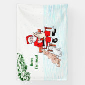 メリークリスマス!サンタクロースと猫と犬 横断幕 (縦)