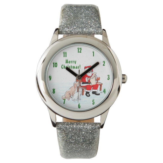 メリークリスマス!サンタクロースと猫と犬 腕時計 (正面)