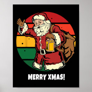 メリークリスマス サンタクロース レトロ ヴィンテージ 日没 ハッピー ポスター