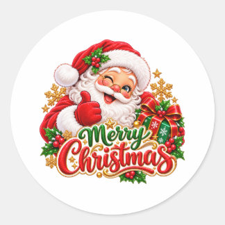 メリークリスマス サンタクロース 3インチ丸ステッカー ラウンドシール
