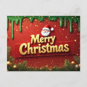 メリークリスマス サンタグリーン レッド ポストカード