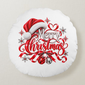 メリークリスマス サンタハットとジングルベル ラウンドクッション