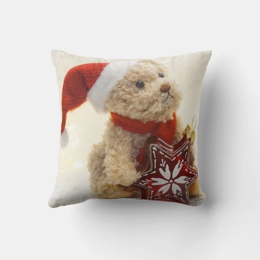 メリークリスマス、サンタハットとテディベア クッション (裏面)