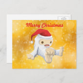 メリークリスマス – サンタハットのクリスマスイェティ シーズンポストカード (正面/裏面)