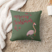 メリークリスマス、サンタハット付きピンクのフラミンゴ クッション (ブランケット)