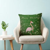 メリークリスマス,サンタハット付きピンクのフラミンゴ,緑 クッション (椅子)