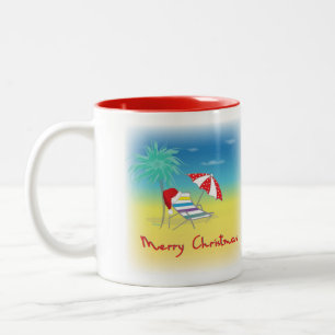 メリークリスマス,サンタハット,パームツリー,ビーチ ツートーンマグカップ
