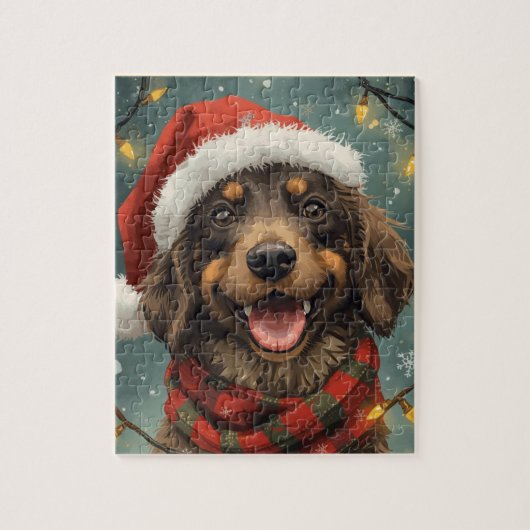 メリークリスマス サンタポーズの犬パズル ジグソーパズル (縦)
