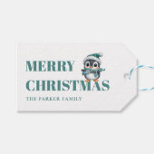 メリークリスマス！ サンタ帽の愛らしいペンギン ギフトタグ (正面(横))