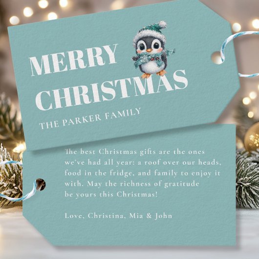 メリークリスマス！ サンタ帽の愛らしいペンギン ギフトタグ