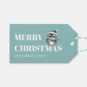 メリークリスマス！ サンタ帽の愛らしいペンギン ギフトタグ (正面(横))