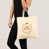 メリークリスマス サンタ帽子のリース トートバッグ (正面(商品))