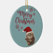 メリークリスマス、サンタ帽子をかぶった猫 セラミックオーナメント (右)
