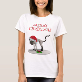 メリークリスマス.サンタ帽子をかぶった猫 Tシャツ