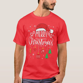 メリークリスマス サンタ帽子 ライト 楽しい クリスマス ファミリー Tシャツ