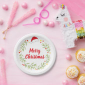 メリークリスマス サンタ帽子 リース パーティー ペーパープレート (パーティー)