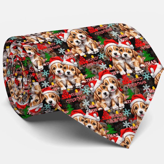 メリークリスマス サンタ帽子 犬 パピー デザイン - ブラック ネクタイ