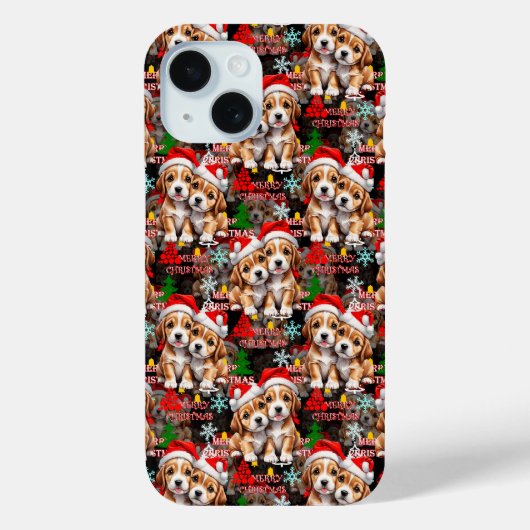 メリークリスマス サンタ帽子 犬 パピー デザイン - ブラック Case-Mate iPhoneケース (裏面)