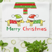 メリークリスマス(サンタ犬) キッチンタオル (折り畳み)