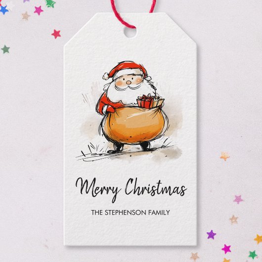 メリークリスマス サンタ かわいいスケッチイラスト ギフトタグ