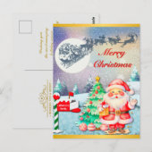 メリークリスマス サンタ、そり、トナカイ、雪の結晶 ポストカード (正面/裏面)