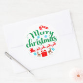 メリークリスマス：サンタ&サンタそりとトナカイ ラウンドシール (封筒)