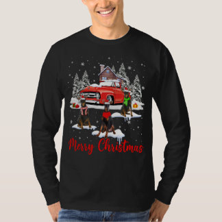 メリークリスマス サンタ トナカイ ドーベルマン レッド Tシャツ