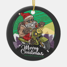 メリークリスマス サンタ バイク乗り セラミック オーナメント