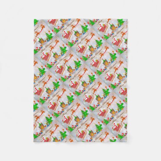 メリークリスマス・サンタ、プレゼント フリースブランケット (正面)