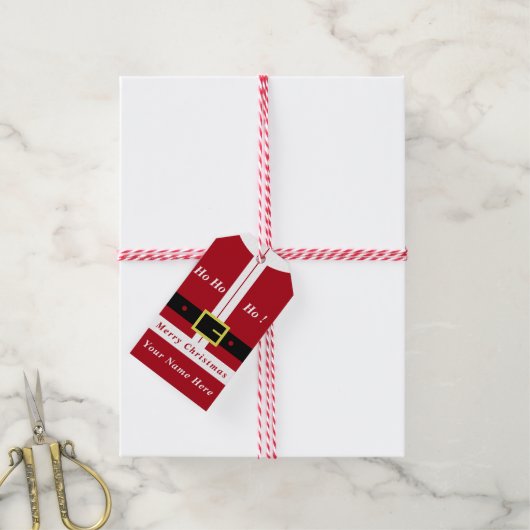 メリークリスマス – サンタ – プレゼント – 名前を追加 ギフトタグ (より糸付き)