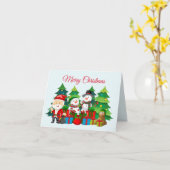 メリークリスマス サンタ 雪だるま プレゼント カード (黄色い花)