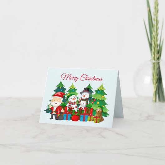 メリークリスマス サンタ 雪だるま プレゼント カード (正面)