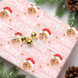 メリークリスマス サンタ 1枚の写真 かわいい顔 ピンク ラッピングペーパー