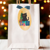 メリークリスマス サンド かわいい黒猫 クリスマスツリー 楕円形シール