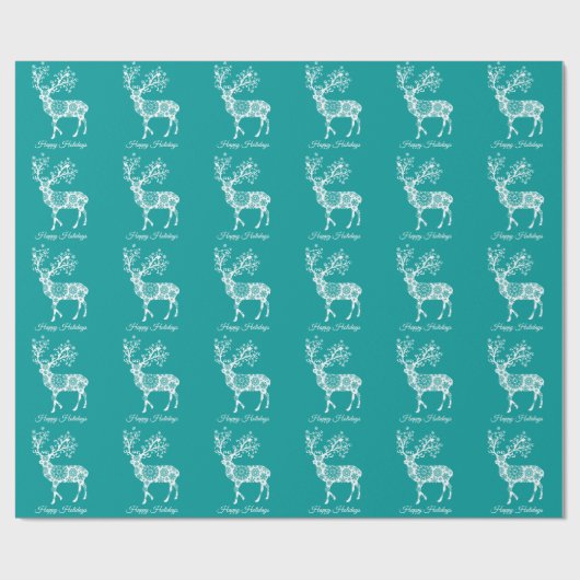 メリークリスマス、シカが付いているティール(緑がかった色)の包装紙 ラッピングペーパー (フラット)