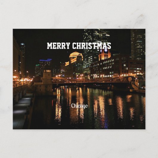 メリークリスマス – シカゴスカイライン シーズンポストカード (正面)