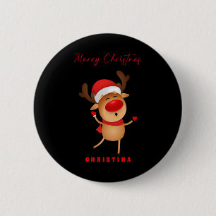 メリークリスマス シカ カートゥーン クリスマスTシャツ 缶バッジ