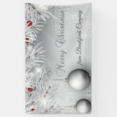 メリークリスマス、シルバーのボール、雪だるま、枝 横断幕 (縦)