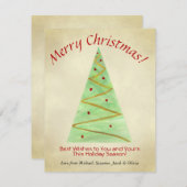 メリークリスマス! シンプルな水彩のクリスマスツリー シーズンカード (正面/裏面)
