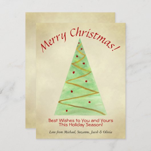 メリークリスマス!シンプルの水の色クリスマスツリー シーズンカード (正面/裏面)