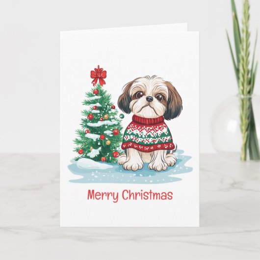 メリークリスマス シーツゥー サンタ 犬 シーズンカード (正面)