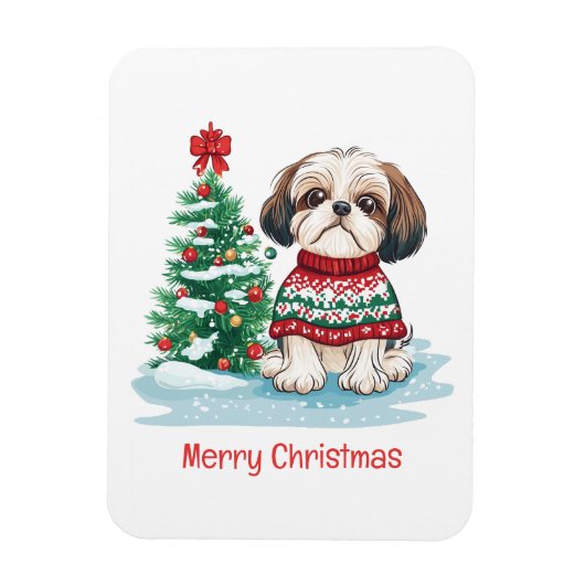 メリークリスマス シーツゥー サンタ 犬 マグネット (縦)