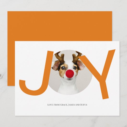 メリークリスマス ジョイ オレンジ フォト カード (正面/裏面)