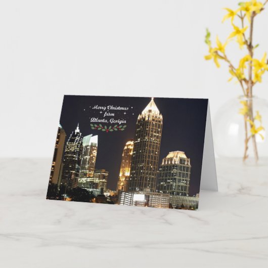 メリークリスマス、ジョージア州アトランタのスカイライン カード (黄色い花)