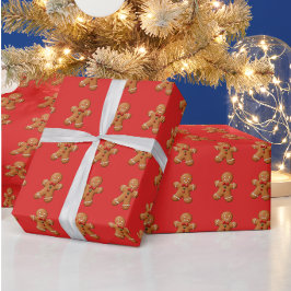 メリークリスマス ジンジャーブレッド かわいい 赤 ホリデー ギフト  ラッピングペーパー