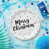 メリークリスマス – スクリプトタイポグラフィと星 ペーパープレート (パーティー)