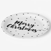 メリークリスマス – スクリプトタイポグラフィと星 ペーパープレート (アングル)